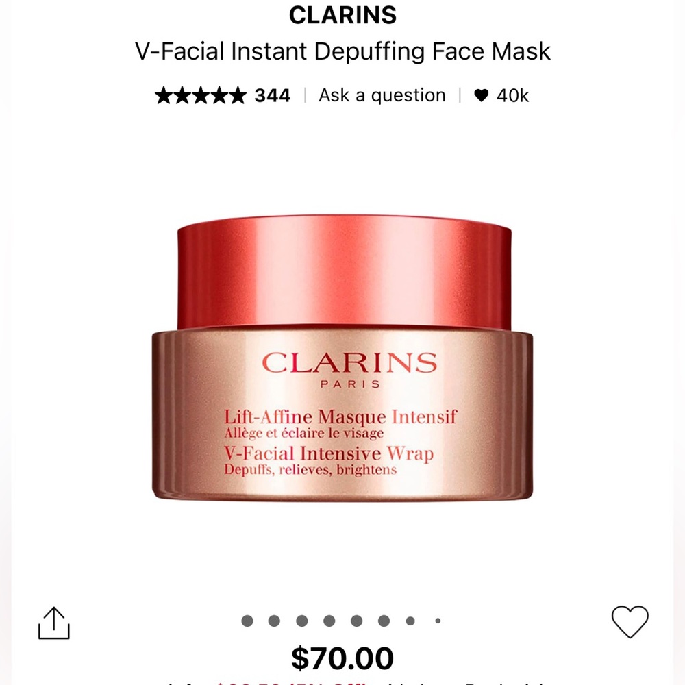 Unopened Clarins V-Facial Intensive Wrap Depuffing Face Mask